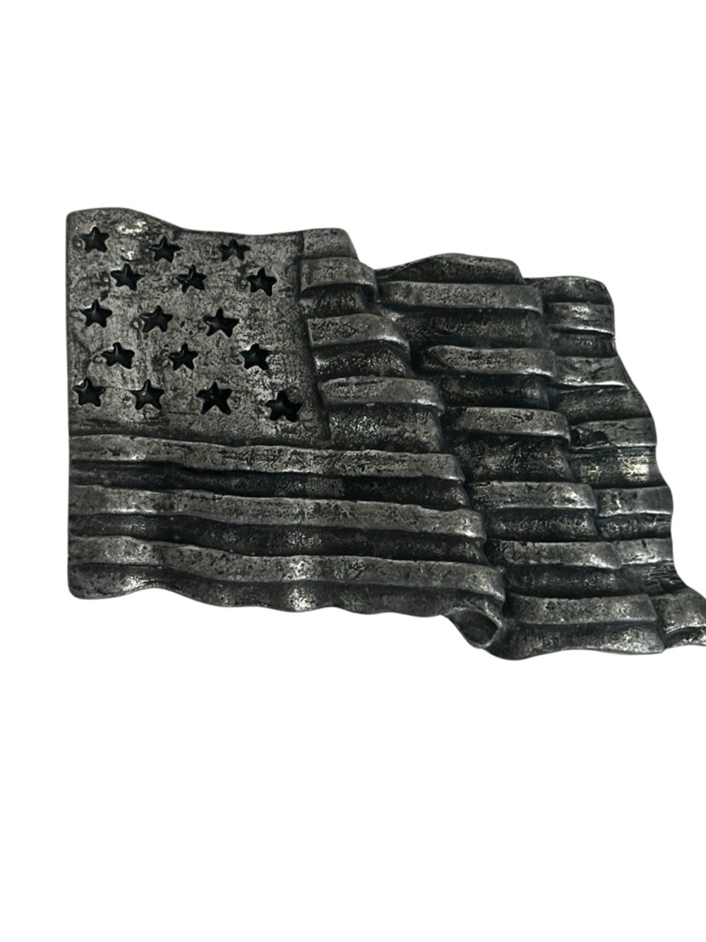 Stetson American Flag Belt Buckle VTG Distressed Silver Tone USA Patriotic